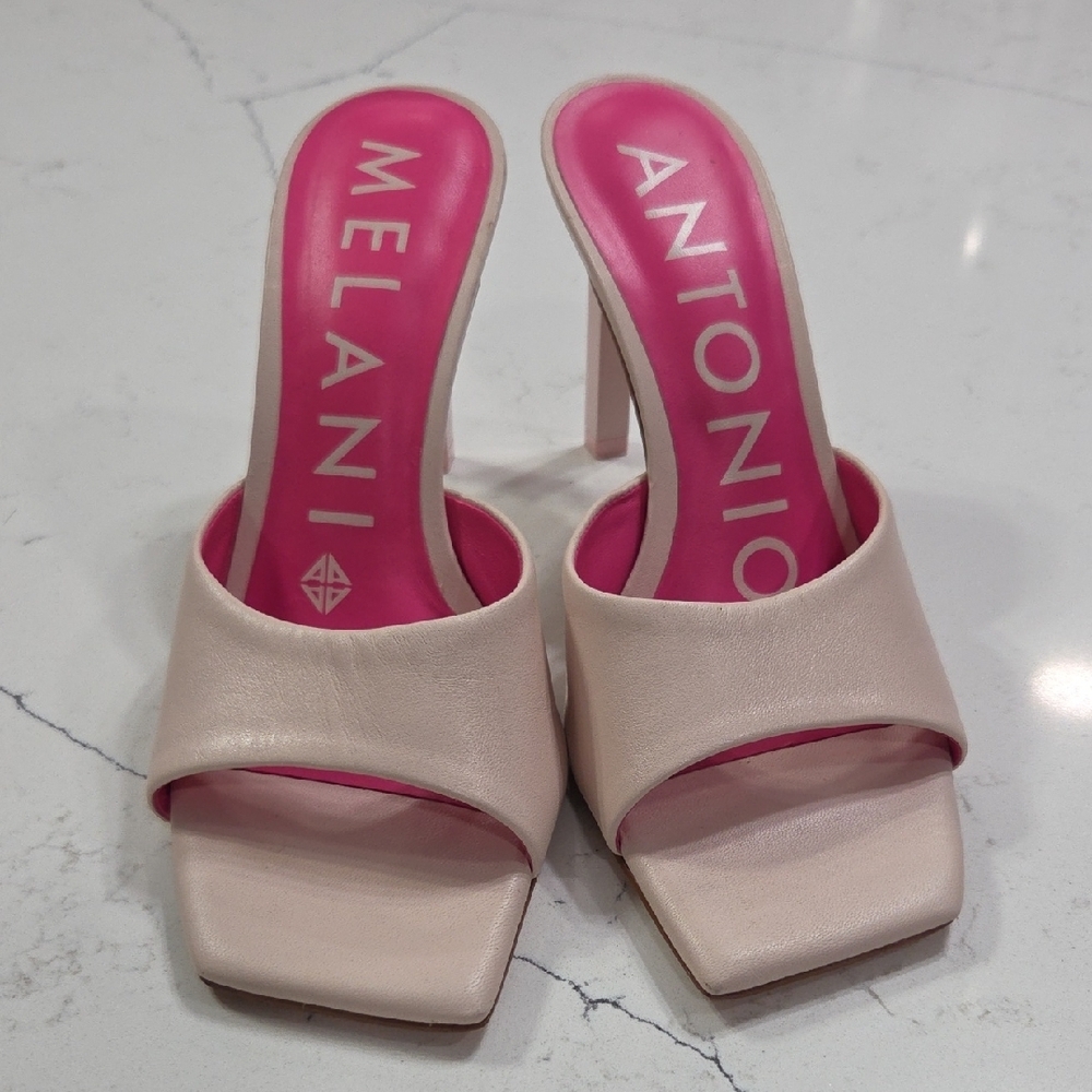 ANTONIO MELANI Blush Pink Heeled Sandals Sz7M Gentle Used Leather - Picture 2 of 6